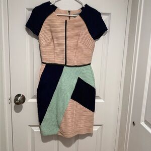 Maeve - Colorblock Mini Dress in Navy, Peach, and Mint